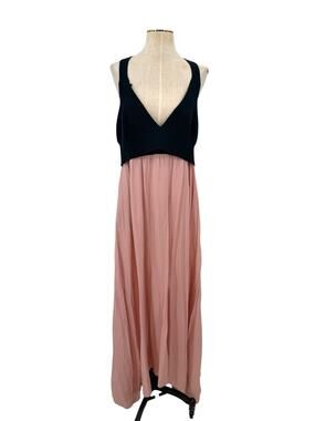 Anthropologie Black Knit Bodice Dusty Pink Maxi Dress Open Back Size Large